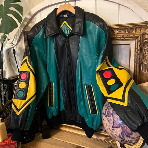 Vintage 1980’s Michael Hoban Hobo Stop Light USA Leather Jacket In Living Color - Picture 5 of 14